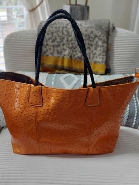 Big BUDDHA Orange Tote Bag with Black Braided Handles